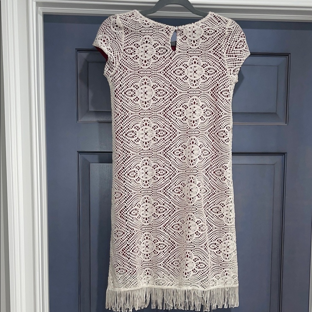 Girls Zunie Dress Ivory Lace over Burgundy
Lining Finge Hem Sz 16 - Picture 4 of 5